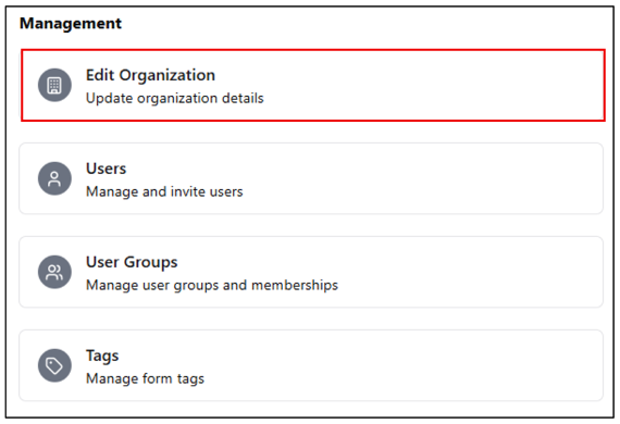 Click Edit Organization.