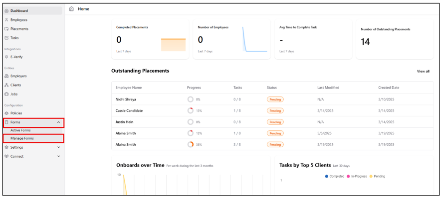 navigate to the Forms drop-down and select Manage Forms.