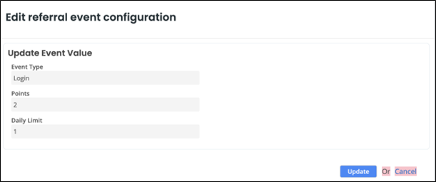 Edit referral event configuration page