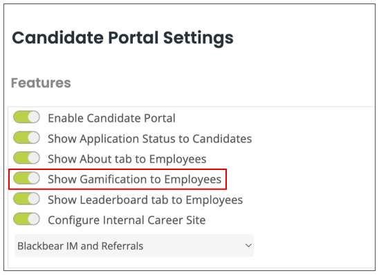 Enable show Gamification to Employees toggle